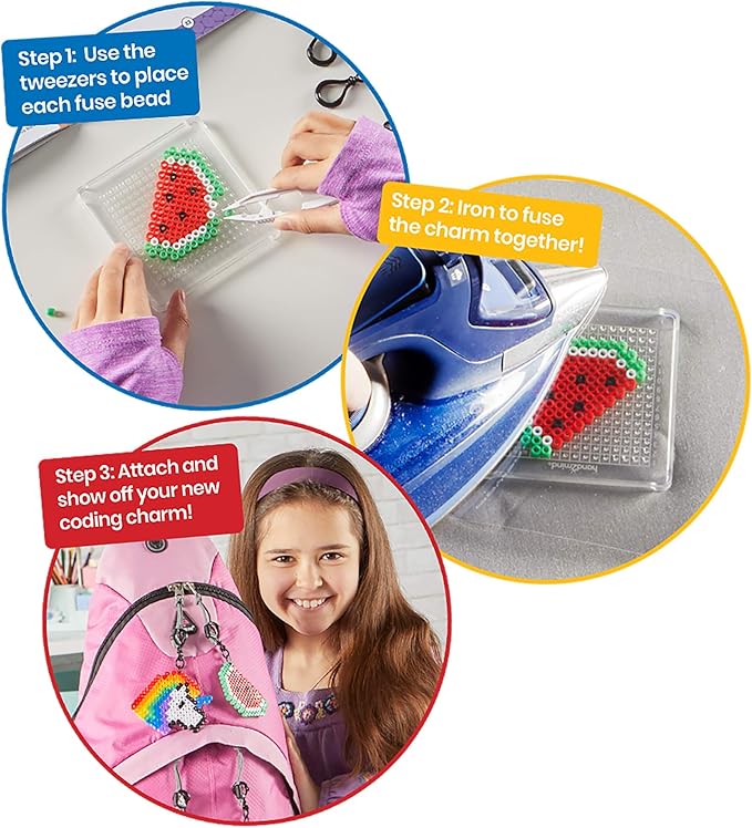 hand2mind Coding Charms, Coding for Kids 8-12, Fuse Bead Iron Craft Kit, Make Your Own Keychain, Coding Kits for Students, Computer Programming for Kids, STEM Activities, Educational Science Kits