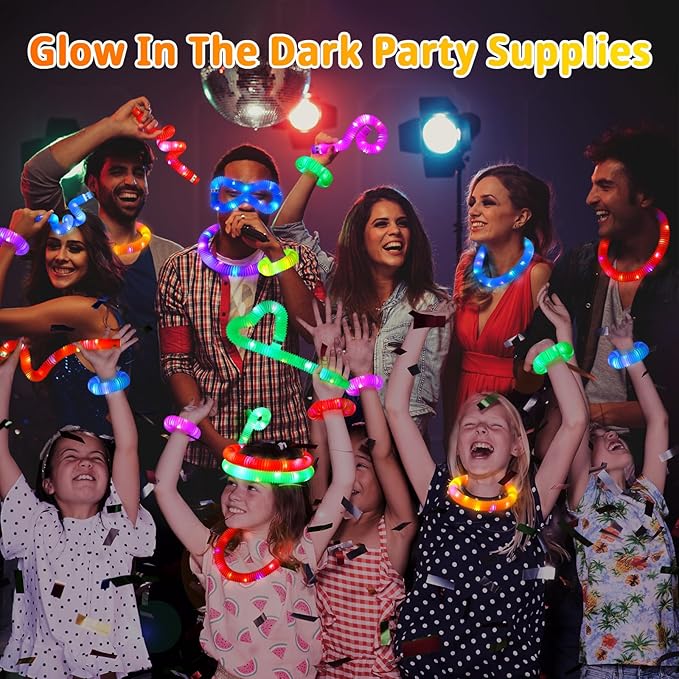 Glow Sticks Halloween Party Favors for Kids - 24 Pcs Light Up Pop Tubes Halloween Toys Glow in the Dark Party Supplies Halloween Gifts for Kids Goodie Bag Fillers, Christmas Stocking Stuffers for Kids