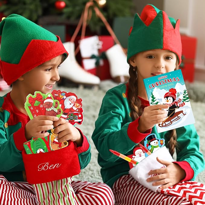 BenLouis Christmas Party Favors for Kids Christmas Classroom Gifts Prize Stockings Filler Coloring Books Bulk for Students Crafts Xmas Holiday School Goodie Bag Stuffer（24Set Christmas）