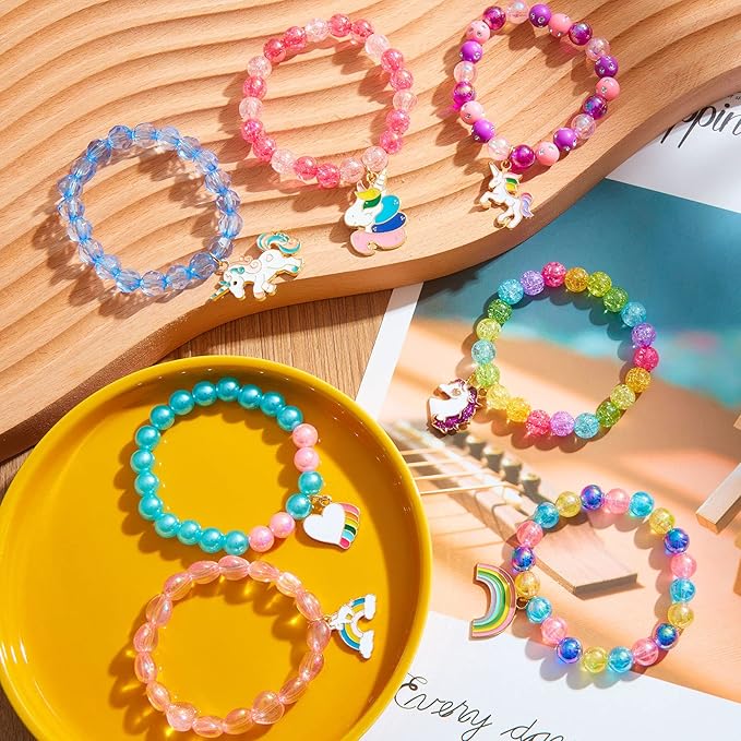 Hicarer 9 Pieces Unicorn Girls Bracelets for Toddler Little Girls Rainbow Bracelets Princess Colorful Cute Beaded Jewelry for Gift Goodie Bag Stuffers Birthday Party Favors(Elegant Style)