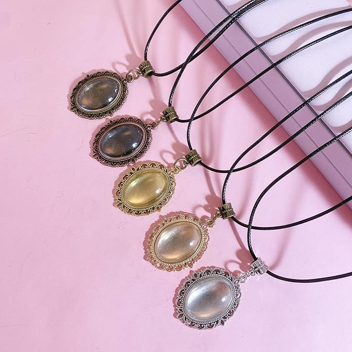 Bezel Pendant Trays Gold and Sliver, Rhinestone Bezel Pendants Trays for DIY Jewelry Craft Making, Picture Necklace Pendant Trays with Clear Glass Cabochons and Chains