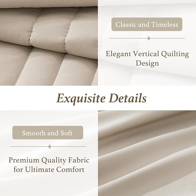 Monbix Oversized Queen Comforter Set - 7 Pieces Apricot Beige Bed in a Bag Oversized Queen Bedding Sets with Comforters, All Seasons Comforter Bed Set with Sheets,Pillowcases & Shams