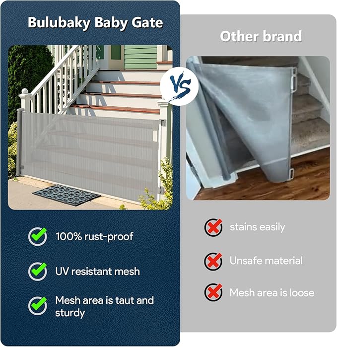 Bulubaky Extra Tall Safety Retractable Baby Gate Adjustable Wide Retractable Dog Gate Mesh Baby Gate Child Gate for Doorway, Hallway, Stair Gates for Kids or Pets (Grey, 33" Tall x 110")
