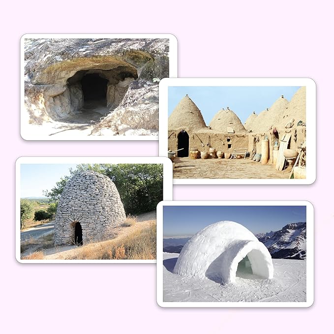 hungry brain Flash Cards for Toddlers, 24 Types of Houses Flashcards, Double-Sided, Montessori, Educational, Kindergarten - Preschool Learning Activities, Gifts for Kids, 1, 2, 3, 4 Years Babies