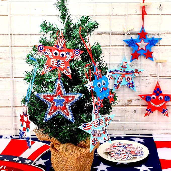 JULBEAR 418pcs 4th of July Star Foam Craft, Patriotic Self-Adhesive Glitter Foam Stickers Crafts Kit for Independence Day Patriotic Party Favors Kids Classroom Activity Decorations Supplies