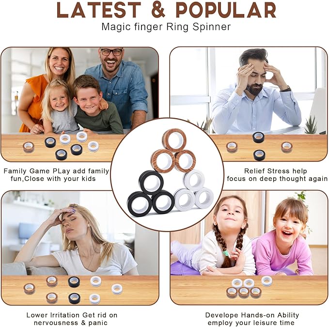 Cevioce 6 Pcs Magnetic Rings Fidget Toys for Teens,Adults & Kids Easter Basket Stuffers for Boys Girls ADHD Autism Anxiety,Coolest Finger Spinner Pack Gifts for 8 9 10 11 12+ Year Old Valentine's Day