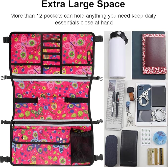 Wheelchair Storage Bag, Double-Sided Armrest Pouch with Cup Holder and Reflective Strip, for Wheelchairs and Walkers (Red Butterfly)