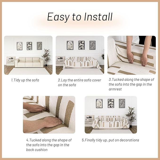 MYSKY HOME Sofa Covers for Sectional Sofa, Couch Cover for Dogs, Couch Covers with Tassel Loveseat Covers Futon Cover L Shaped Cover Washable Chenille Couch Protector, 71" x 134", Khaki Piano Key