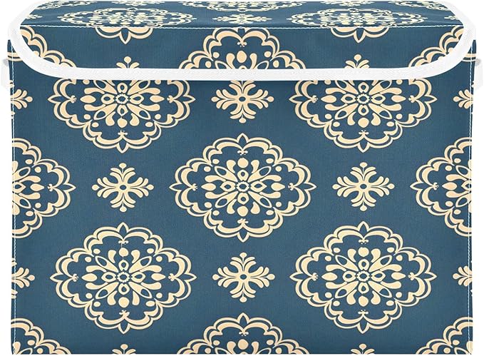 senya Large Storage Bins with Linen Collapsible Foldable Storage Cubes Fabric Closet Organizer Containers box with Flip-Top Lid for Home Bedroom Office 16.7 x 12.6 x 11.8in (Pattern Flower)