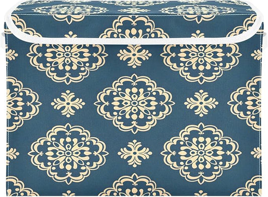 senya Large Storage Bins with Linen Collapsible Foldable Storage Cubes Fabric Closet Organizer Containers box with Flip-Top Lid for Home Bedroom Office 16.7 x 12.6 x 11.8in (Pattern Flower)