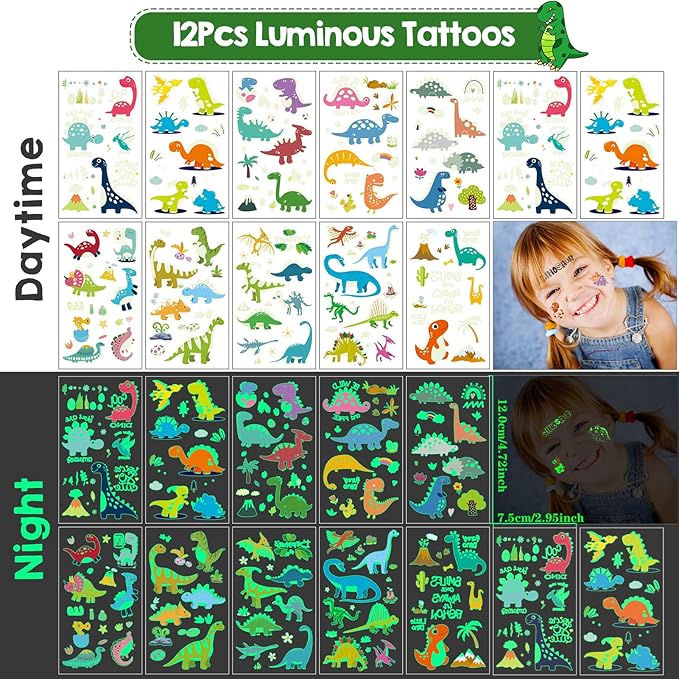 Golray 72Pack Dinosaur Birthday Party Supplies Favors Safari Hat Tote Goodie Bags Luminous Dino Figure Tattoo Keychain Slap Bracelet for Kid Boy Safari Jungle Explorer Dinosaur Party Favor Supplies