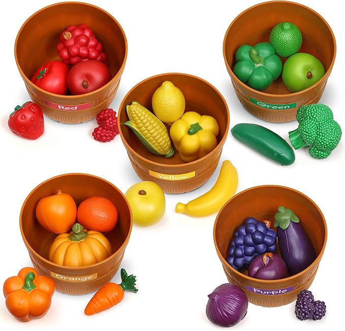 Learning Resources Farmer’s Market Color Sorting Set - 30 Pieces Age 18+ Months Toddler Learning Toys, Sorting Toys for Kids, Play Food,Easter Basket Stuffers