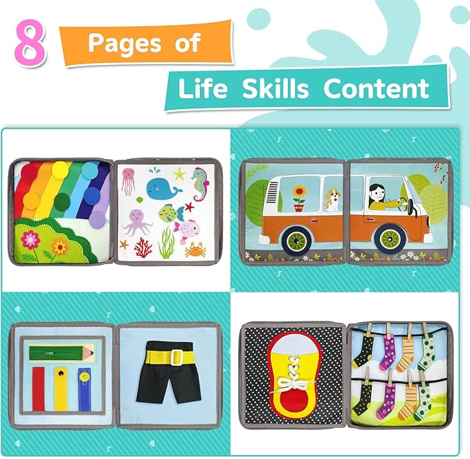 Quiet Book for Toddlers, Busy Book Montessori Toys with Preschool Learning Educational Activities for Boys & Girls，Toddler Book Activity for Car Travel Must Have Trip Essential