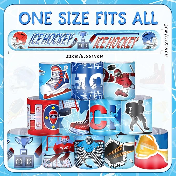 48 PCS Ice Hockey Slap Bracelets Party Favors Ice Hockey Wristbands Bracelets Goodie Bag Fillers for Ice Hockey Birthday Decorations Supplies for Class Reward Prizes Gift for Kids Party Favors