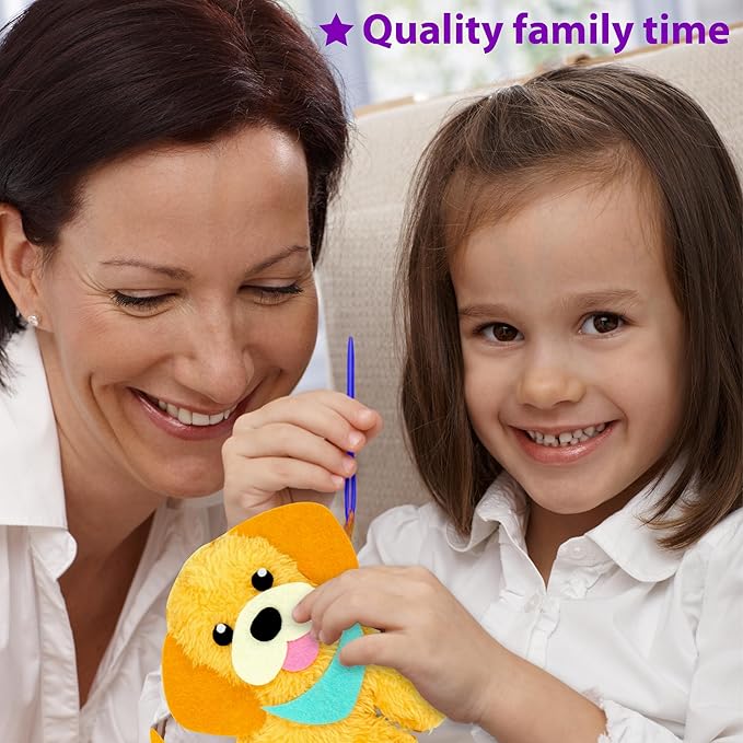 KRAFUN Easy Sewing Kit for Beginner Kids Arts & Crafts, 8 Easy DIY Projects of Stuffed Animal Dolls of Puppies & Kittens, Dogs and Cats, Instructions & Felt, Gift for Girls, Boys, Learn to Sew