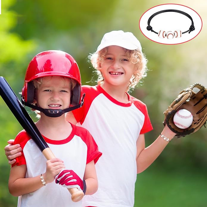 30pcs Sport Theme Charm Bracelets Adjustable Inspirational Beads Ball Party Favors for Teens Boys Girls Adult Decoration Wristbands Student Present