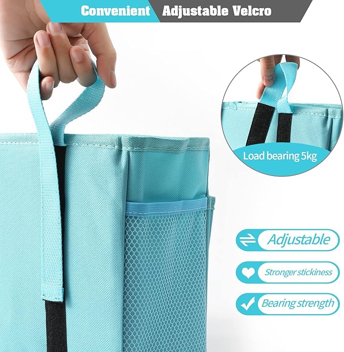 Bseash Bunk Bed Organizer, Bedside Caddy Hanging Bed Organizer Storage Bag with 4 Pockets and 2 Hooks, for College Dorm Rooms Bed, Hospital Bed, Baby Bed Rails, 600D Oxford Cloth (Light Blue)