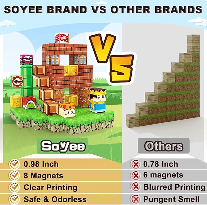 Magnetic Blocks Building Toys - Build Mine Magnet World Set Toddler Kids Sensory Toys for Boys & Girls Ages 3-5 5-7 8-12, 1'' Magnetic Cubes Game Easter Basket Stuffers for Boys