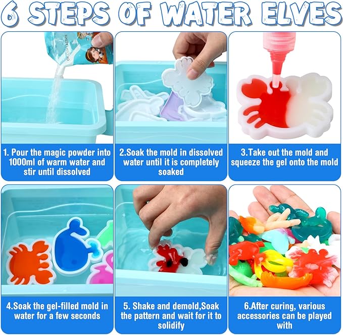 Aqua Fairy Water Gel Kit for Kids,Creative Magic Water Elf with 18 Colors Gel and 16 Shape Molds,Christmas Birthday Gifts, Party Favors, Arts & Crafts DIY STEM Kits for Boys Girls (18 Color)