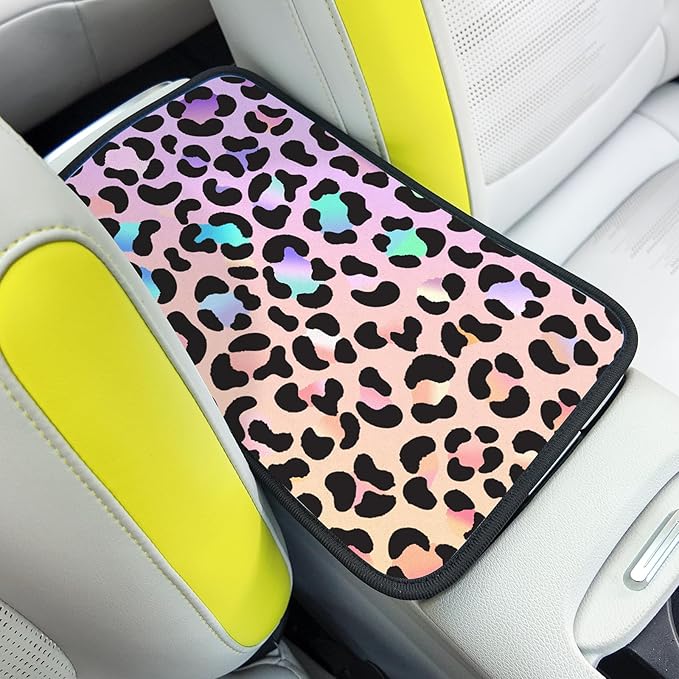 Adastrah Pink Gradient Leopard Auto Center Console Pad,Car Armrest Pad Car Armrest Seat Box Cover Protector for Most Cars