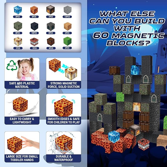 Magnetic Blocks - Build Magnetic Dark Castle Set - Magnetic Toys for Montessori Toddler Christmas Birthday Gifts - STEM Sensory Toys for 3 4 5 6 7 8 9 10 Year Old Boys & Girls