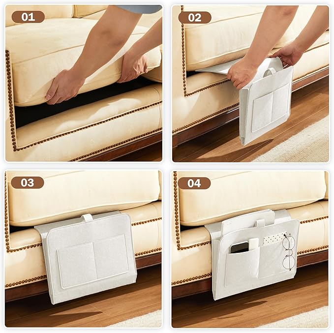 YOUDENOVA Bedside Caddy, Bedside Storage Caddy, Bedside Organizer for Dorm Room, Bunk Bed, Beige