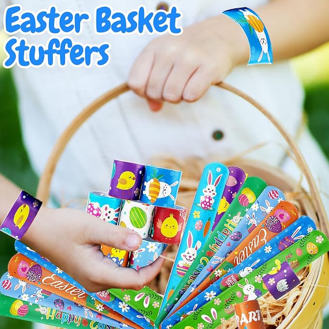 54Pcs Easter Slap Bracelets, Easter Basket Stuffers, Easter Egg Fillers Gifts, Easter Egg Hunt Event, Party Favors , Classroom Prizes for Kids Teens Toddler, School Supplies