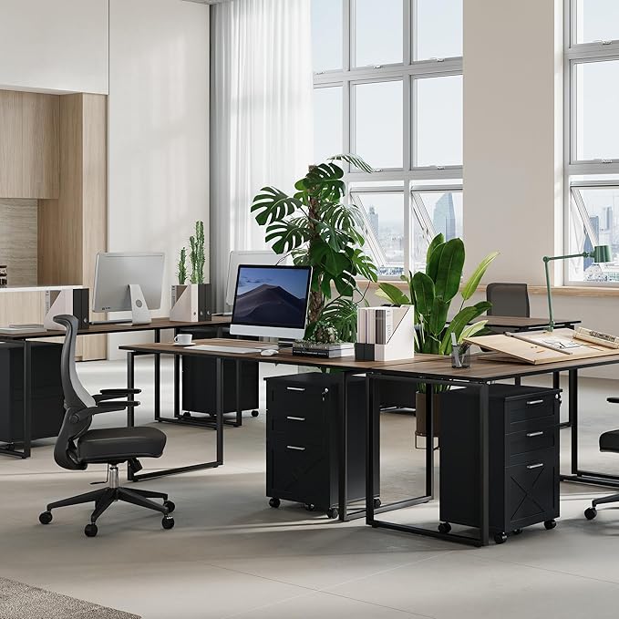 3-Drawer Rolling File Cabinet with Lock - Wooden Mobile Filing Cabinet for Home Office, Under Desk Storage Organizer fits Letter/A4/Legal Size, Sturdy Printer Stand with Locking Casters, Black