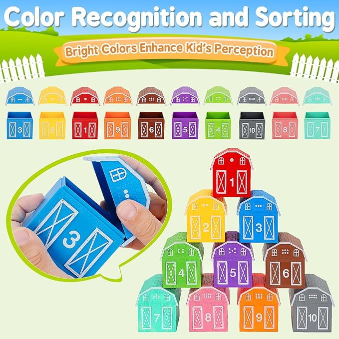 Learning Toys for 1,2,3 Year Old Toddlers, 20Pcs Farm Animals Barn Toy Montessori Counting, Matching & Sorting Fine Motor Games, Christmas Birthday Easter Gift for Baby Boys Girls Age 12-18 Months