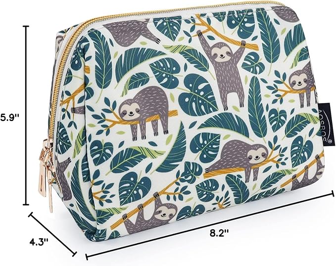 Aosbos Small Travel Makeup Pouch - Cosmetic Bag for Women - Green Leaf