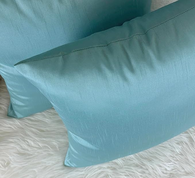 Aiking Home 18x18 Inches Faux Silk Square Throw Pillow Cover, Zipper Closure, Aqua (Set of 2)