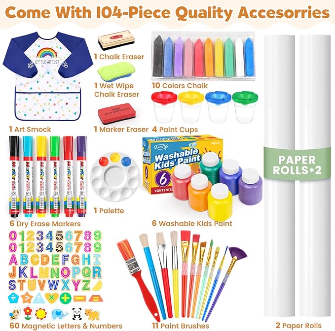 Art Easel for Kids Easel for Toddlers, Adjustable Wooden Kids Drawing Easel with Magnetic Whiteboard & Chalkboard, Kids Dry Erase Board, Easel for Kids Ages 3 4-8 9-12,Green w/Tray