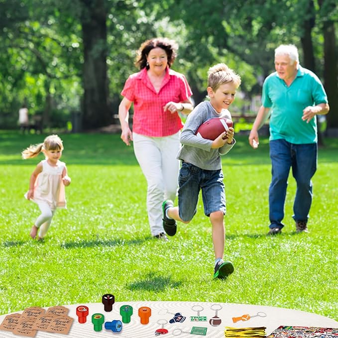 Football Party Favors 170 Pcs Football Birthday Party Decoration With Cups Straws Slap Bracelets Whistles Stress Balls Wristbands Keychains Stamps Stickers Thank you Tags(Football)