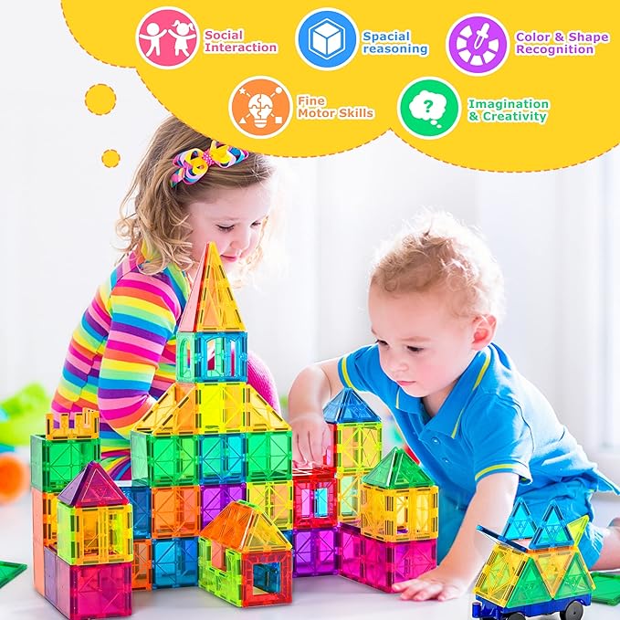 cossy 120Pcs Magnet Tiles Magnetic 3D Building Blocks Set Educational Construction Toys for 3+ Year Kids with Stronger Magnets, Rivets-Fastened, Educational, Recreational, Conventional