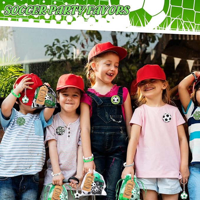 Aoriher 266 Pcs Soccer Party Favors Sports Party Supplies Gifts Set Stress Ball Stickers Whistle Keychain Bracelet Erasers Badges Organza Bags Thank You Tags