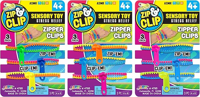 JA-RU Zipper Bracelets (6 Pack, 18 Units) Neon Colored Sensory Friendship Bracelets for Kids. Stress Relief Toy. Bulk Girls Party Favors, Goodie Bag Stuffers. 4785-6s
