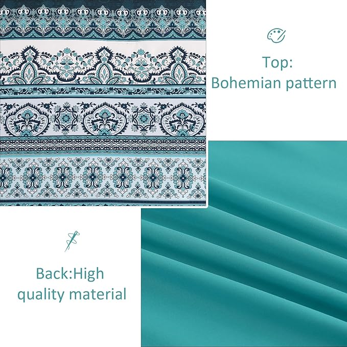 Cottolester Boho Full Size Comforter Set 8 Pieces, Teal Comforter Bohemian Striped Bed in A Bag, Soft Microfiber Bedding Set for All Seasons