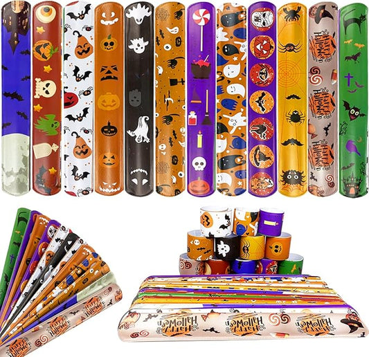 JoFAN 48 PCS Halloween Slap Bracelets Halloween Toys for Kids Girls Boys Halloween Party Favors Halloween Treat Bags Gifts