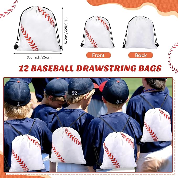LEIFIDE 48 Pcs Basketball Soccer Football Baseball Party Favors Supplies 12 Silicone Bracelet 12 Drawstring Treat Bag 12 Mini Stress Ball 12 Keychains for Birthday Sports Party Supplies(Baseball)