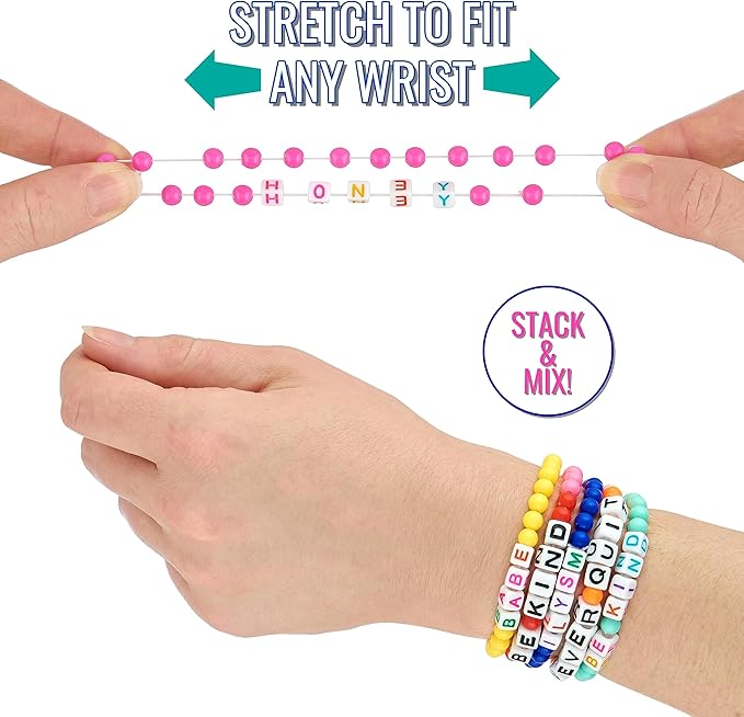 Expressions 16pc Tear & Share Bracelets w/ BRIGHT Beads - Novelty Message Bracelets To Share With Friends, Colorful Letter Beaded Bracelets, Shareable Party Favor Jewelry For Kids And Teens
