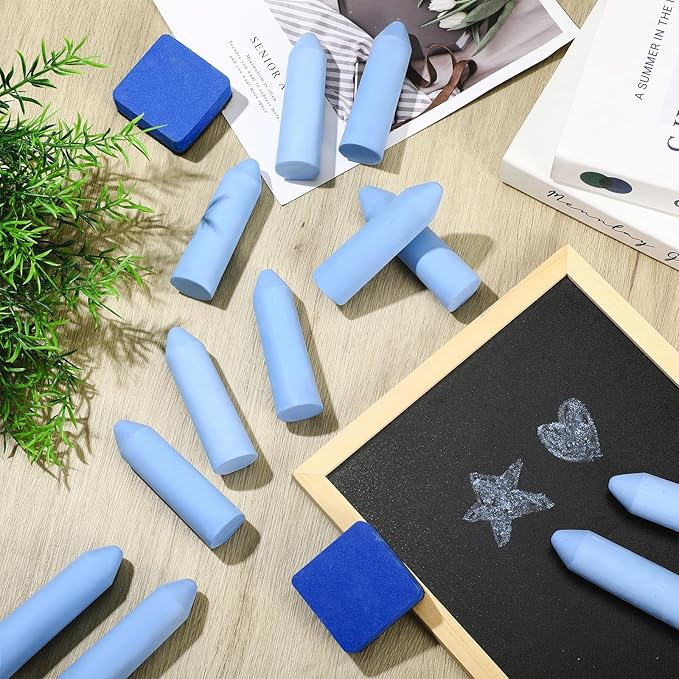 Fulmoon 40 Pcs Jumbo Sidewalk Chalk for Kids Outdoor Art Non Toxic Large Washable Street Chalk for Adults Drawing Painting Graffiti Classroom(Blue,Sharp Style)