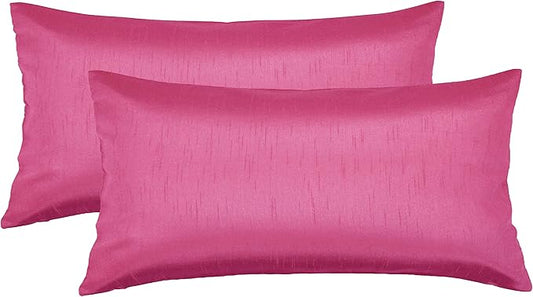 Aiking Home 12x24 Inches Faux Silk Rectangular Throw Pillow Cover, Zipper Closure, Hot Pink (Set of 2)