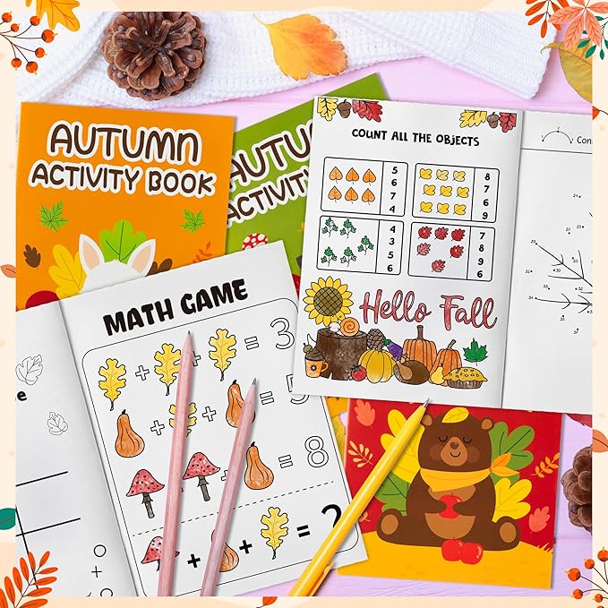 Fall Animal Activity Books for Kids - Autumn Theme Mini Games Coloring Book Set Bulk Mazes Word Search Word Scramble Games for Fall Thanksgiving Halloween Party Goodie Bags Stuffers Classroom Favors