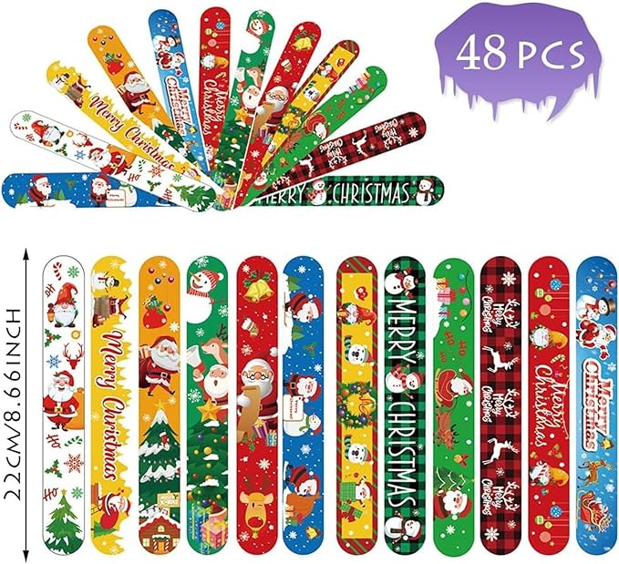 48 PCS Christmas Slap Bracelets Party Favors, Xmas Snap Bracelet Party Favors Supplies for kids&teens Gifts Teacher Classroom School Prizes Christmas Party