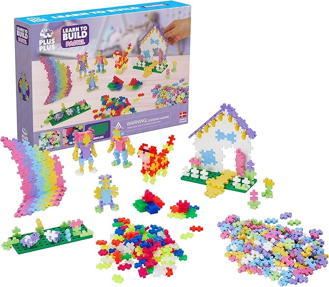 Plus-Plus - Learn to Build Pastel Color Mix, 400 Piece - Construction Building STEM | STEAM Toy, Interlocking Mini Puzzle Blocks for Kids