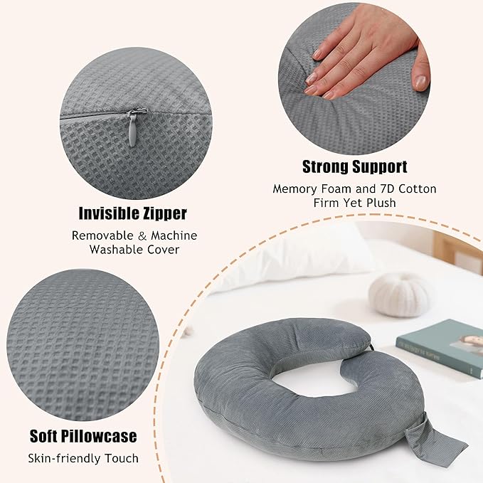 XWZO Reading Pillow for Gaming, Crocheting or Playing with Strong Arm Support, Gaming Pillow for Arm Rest When Sitting in Bed & Sofa, Lap Pillow Swen with Tiebacks and Side Pocket, Grey