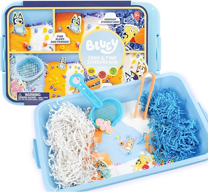 Horizon Group USA Official Bluey Seek & Find Sensory Bin, Ready-to-Use Sensory Toys, Sensory Bin for Kids with Lid, Play Sand, Scoops & Tongs, Exclusive Bluey Toys, Sensory Toys for Toddlers 3-4