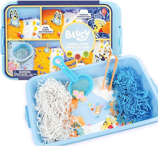 Horizon Group USA Official Bluey Seek & Find Sensory Bin, Ready-to-Use Sensory Toys, Sensory Bin for Kids with Lid, Play Sand, Scoops & Tongs, Exclusive Bluey Toys, Sensory Toys for Toddlers 3-4