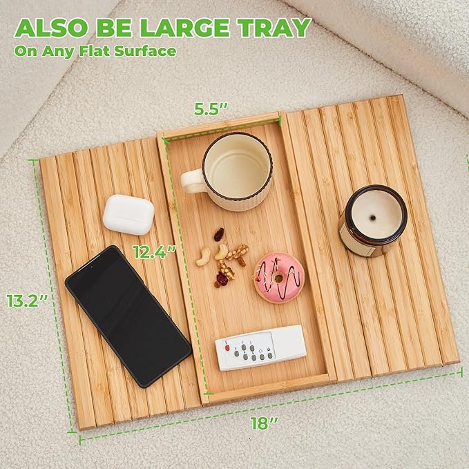 Bamboo Sofa Arm Tray, Anti Falling Couch Arm Tray Table, Foldable Couch Armrest Table, Portable Sofa Armrest Trays Cup Holder for Drink, Cups, Phone, Snacks, Remote