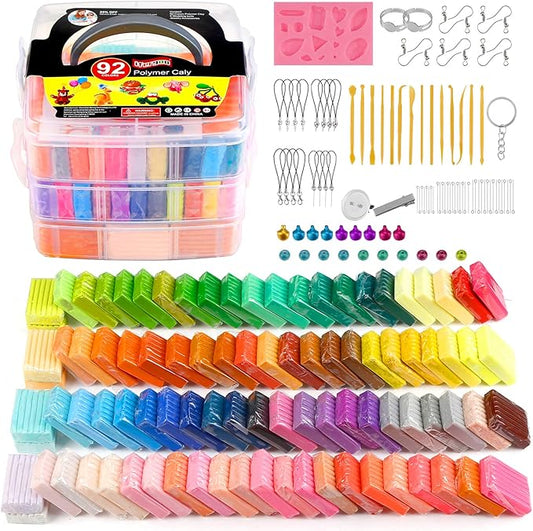 ifergoo Polymer Clay Starter Kit, 92 Colors 0.9oz/Block Oven Bake Modeling Clay, Non-Toxic Molding DIY Kids Clay with Sculpting Tools for Boys and Girls, Beginner